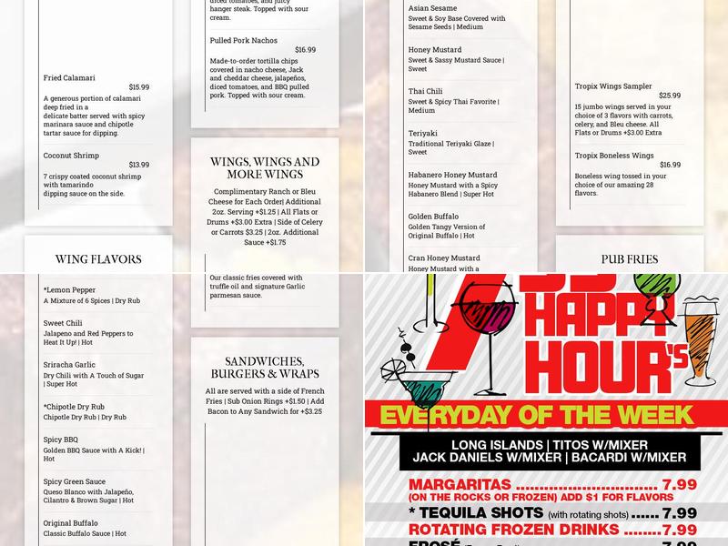 Tropix Bar & Lounge Menu