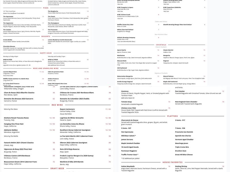 Claret Wine Bar Menu