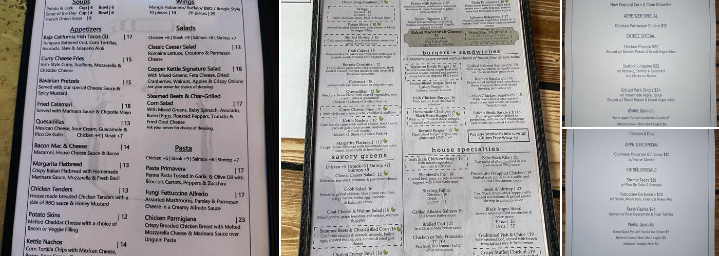 Copper Kettle Bar & Restaurant Menu