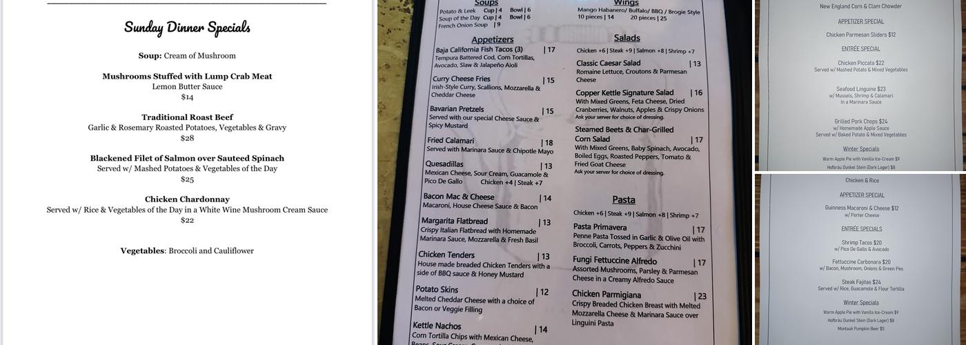 Copper Kettle Bar & Restaurant Menu