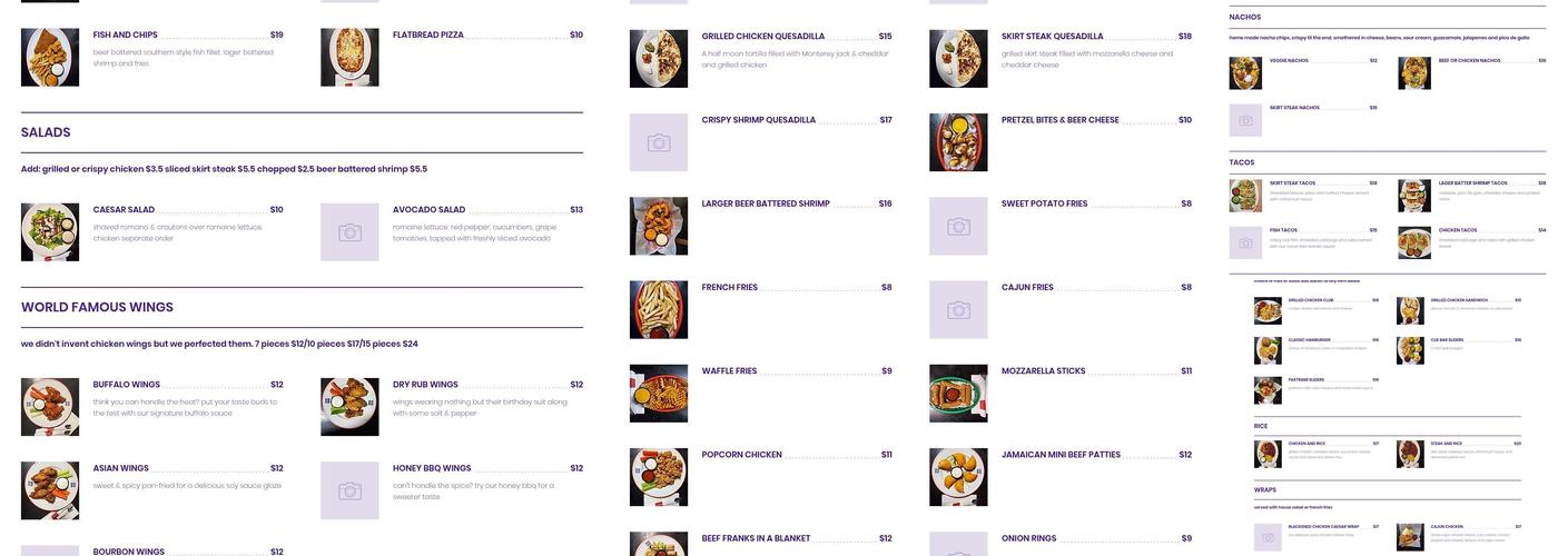 CUE BAR Menu
