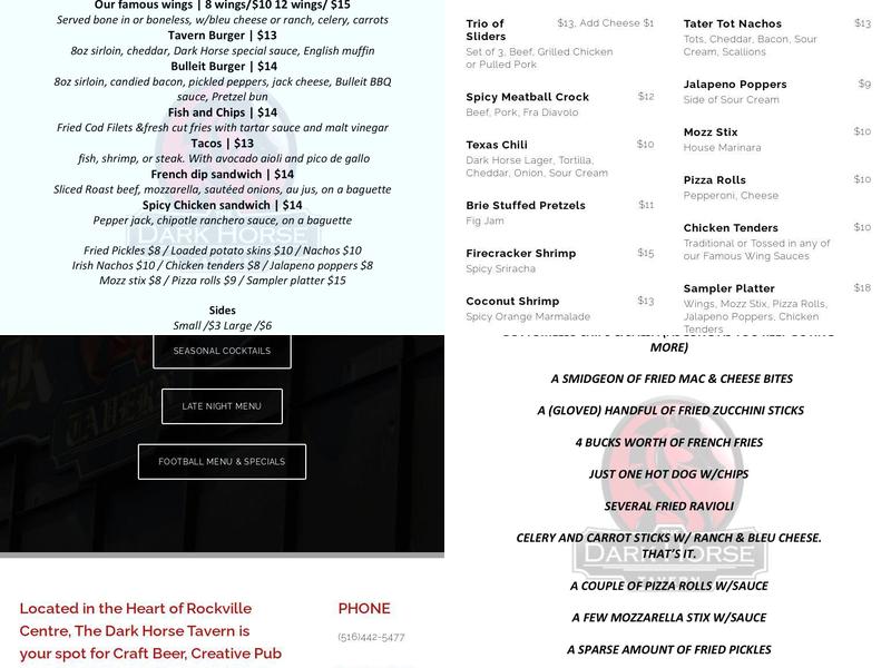 Dark Horse Tavern Menu