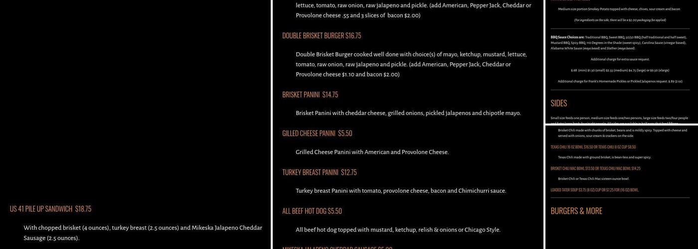 Frank's Backyard BBQ Menu