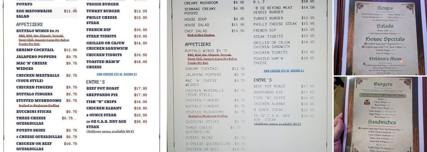 Yerman's Irish Pub Menu