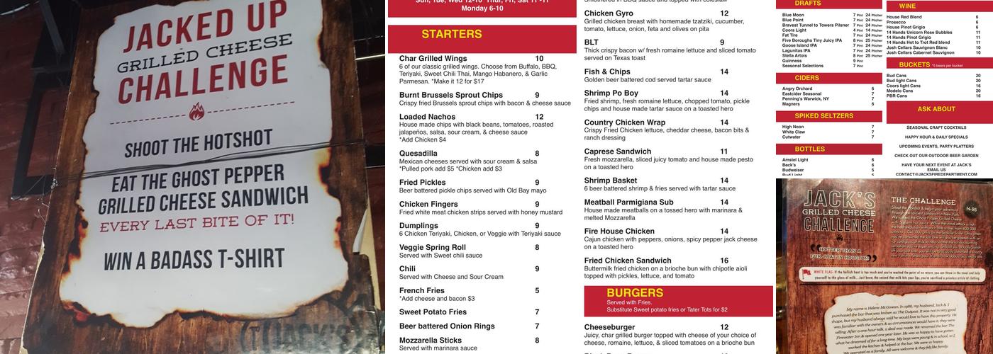 Jack's Fire Dept. Menu