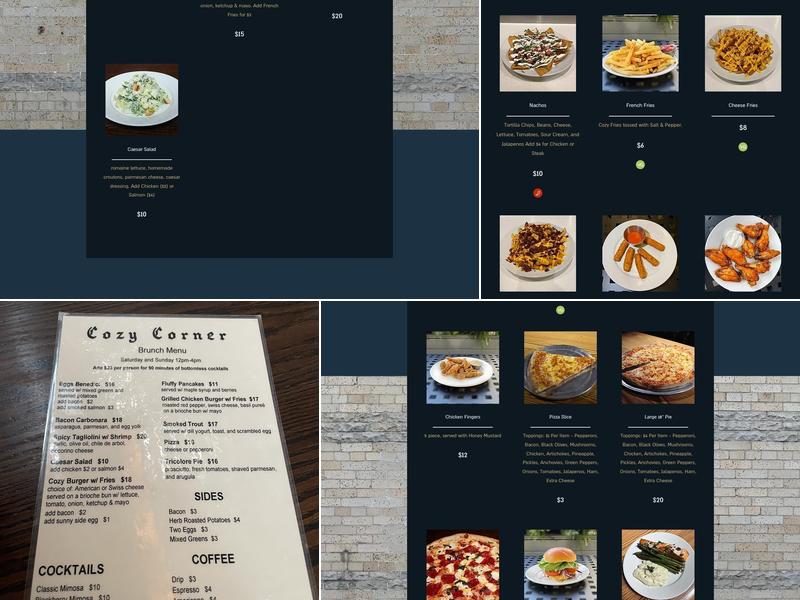 Cozy Corner Menu