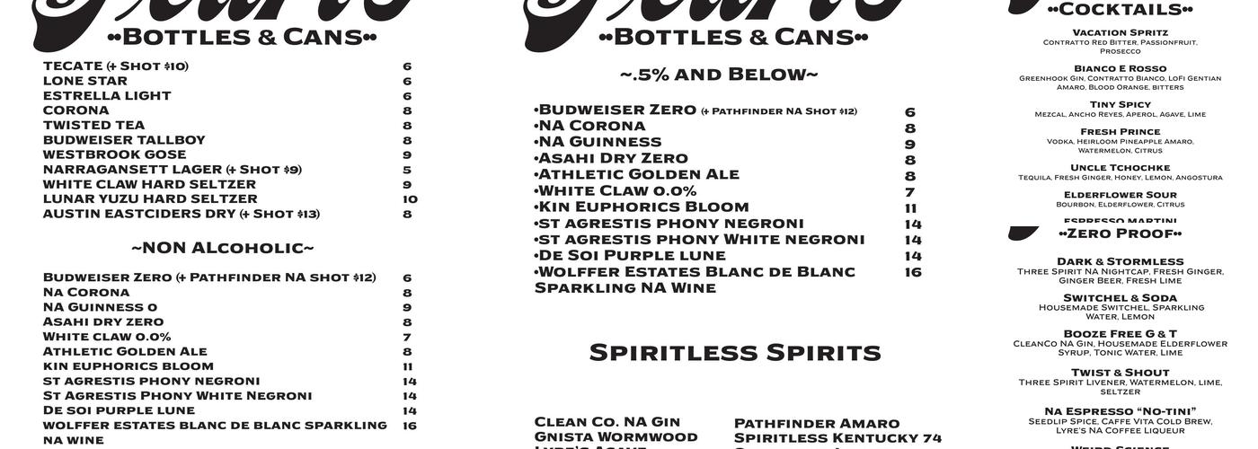 Pearl's Social & Billy Club Menu