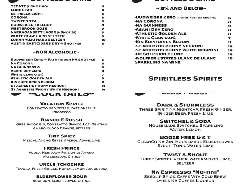 Pearl's Social & Billy Club Menu