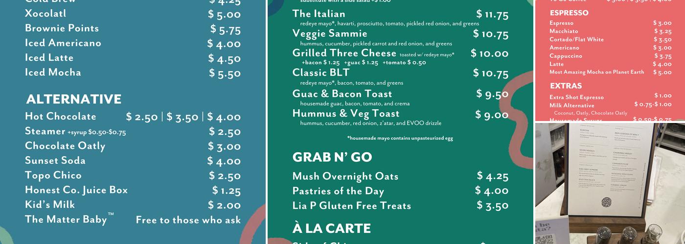 Kindred Coffee Roasters Menu