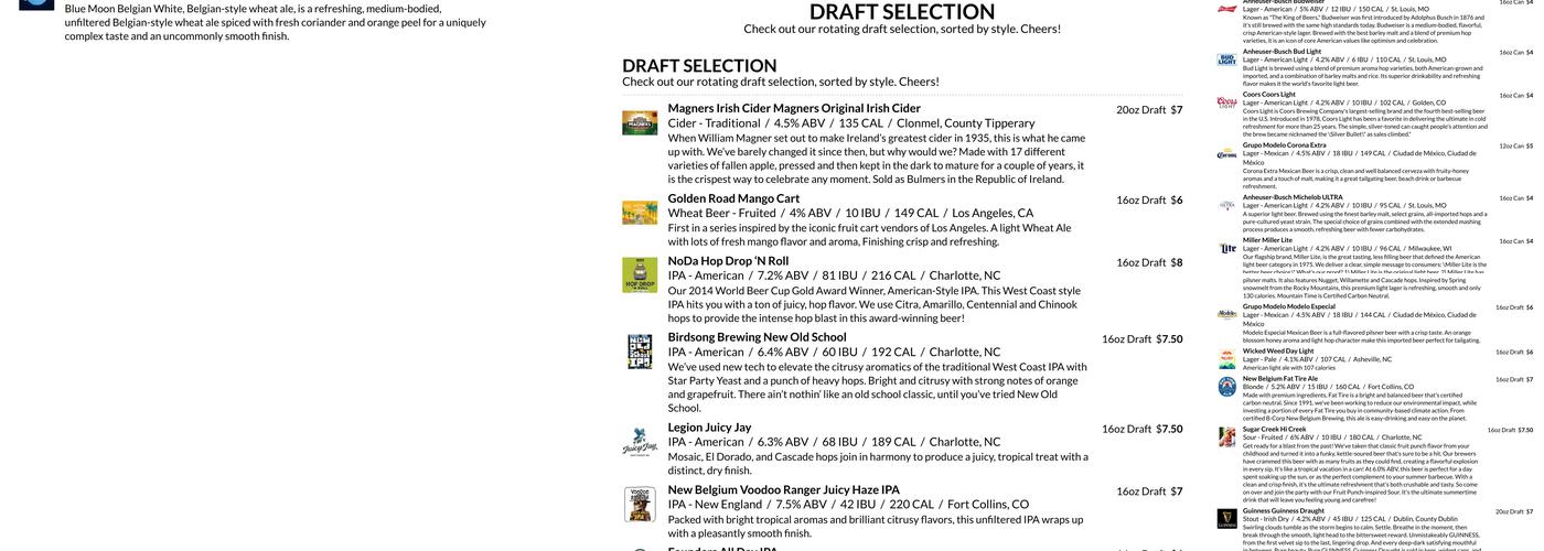 Courtyard Hooligans Menu