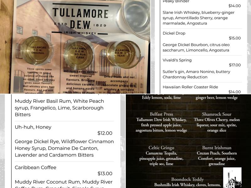 Belfast Mill Irish Pub Menu