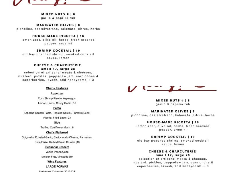 Foxcroft Wine Co. Dilworth Menu