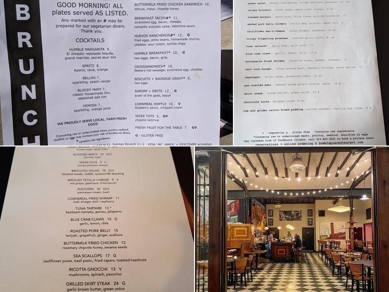 Humble Pie Menu