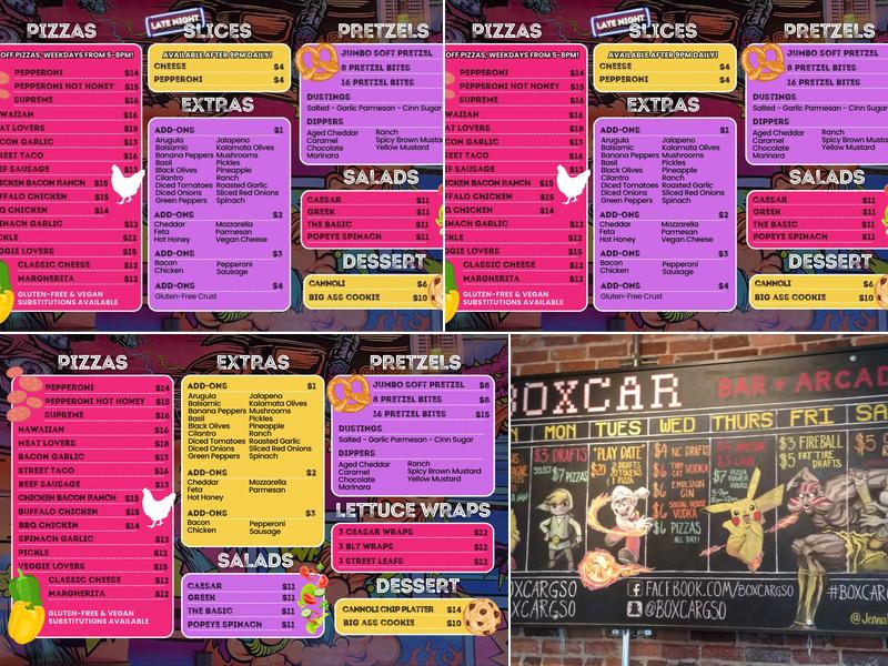 Boxcar Bar + Arcade Menu