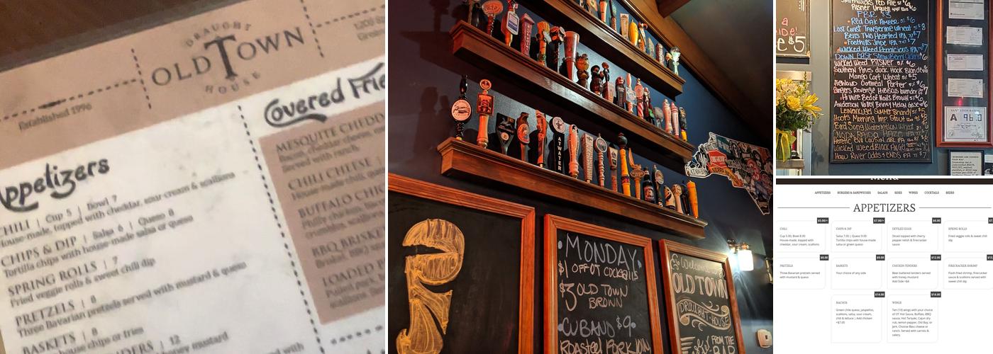 Old Town Draught House Menu