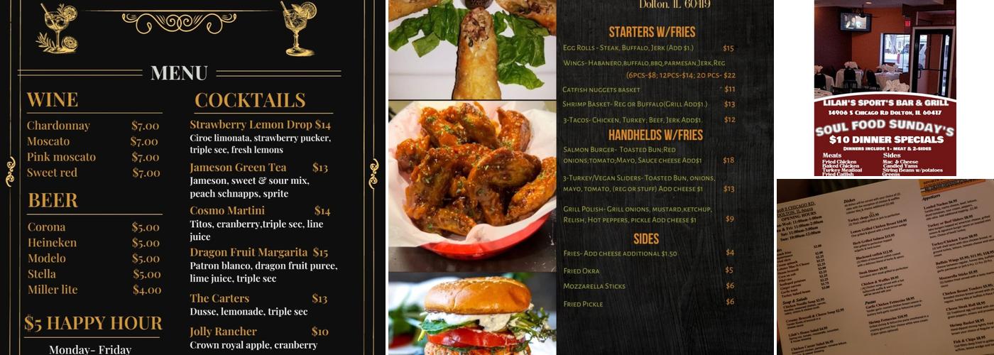Lilah's Sports Bar Grill & Banquets Menu
