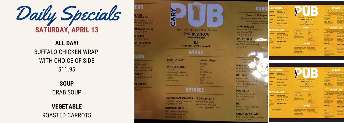 The Cary Pub Menu