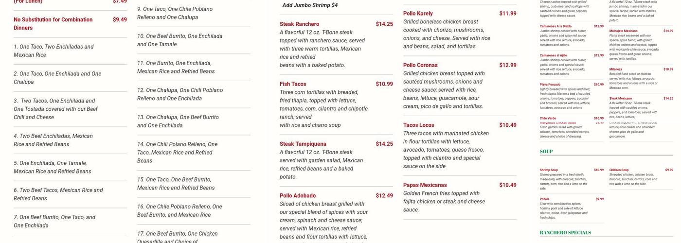 Las Margaritas Menu
