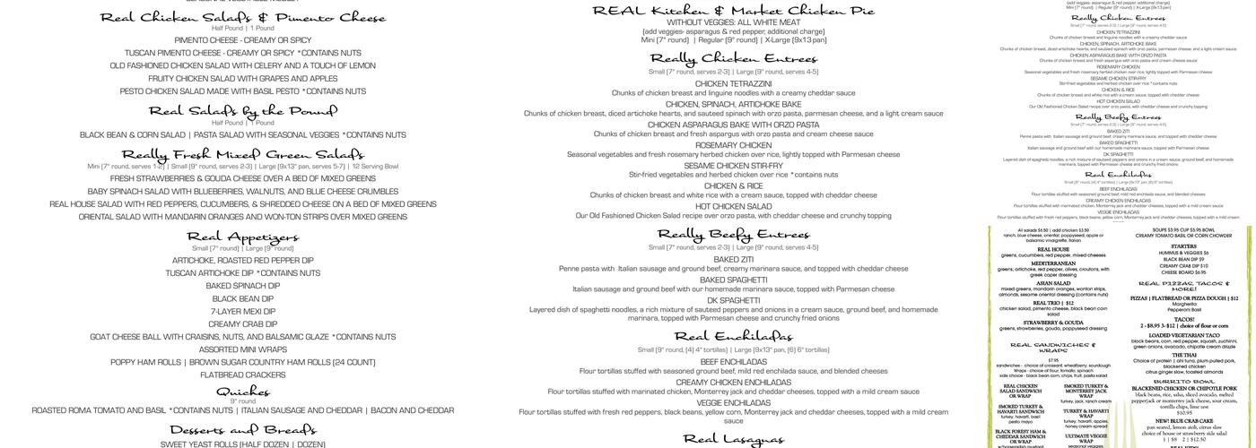 Real Kitchen And Market Menu