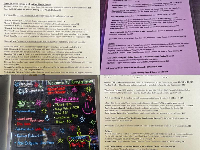 Rixster Grill Menu