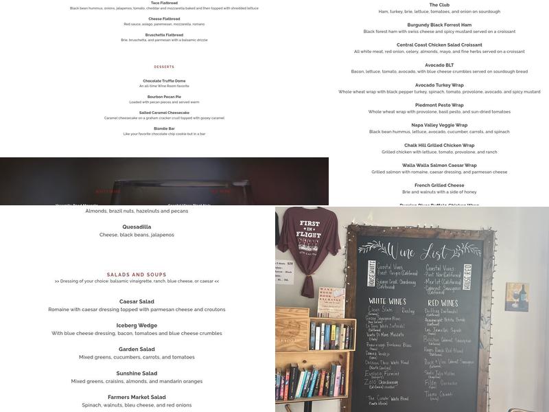 The Wine Room at Afton Village Inc. Menu