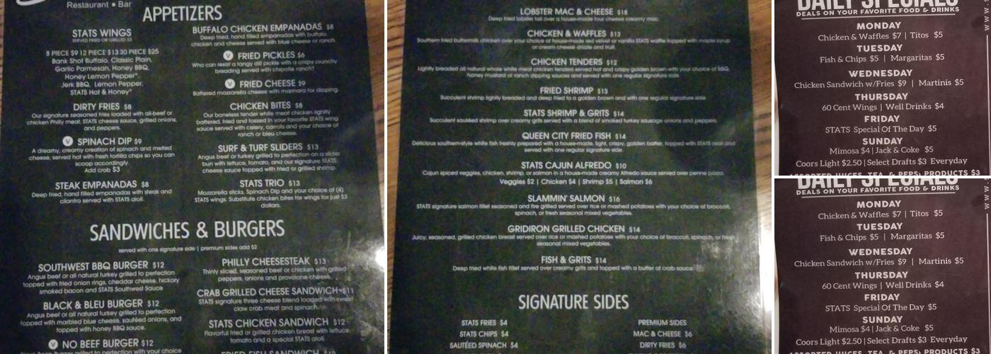 STATS Restaurant & Bar Menu
