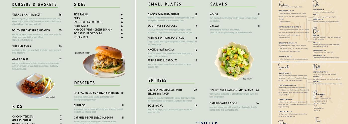 Pillar Rooftop Bar Menu