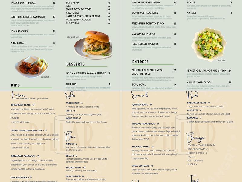 Pillar Rooftop Bar Menu