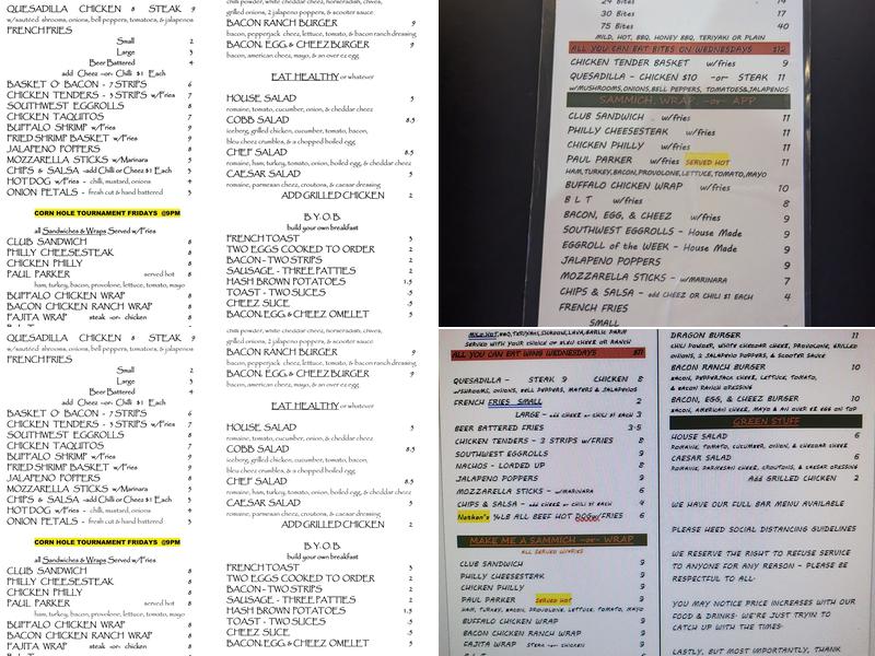 Anytime Billiards Menu