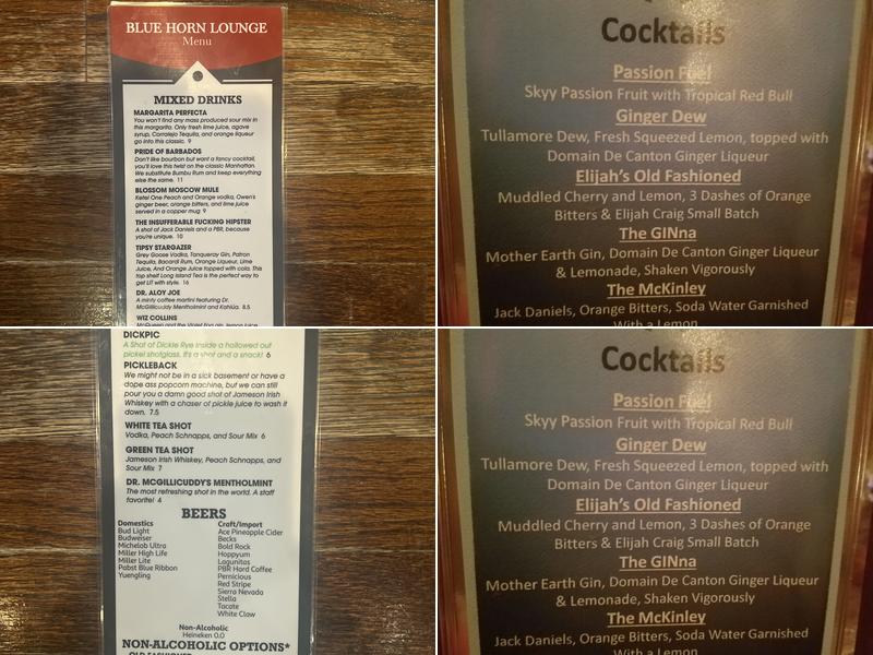 The Blue Horn Lounge Menu