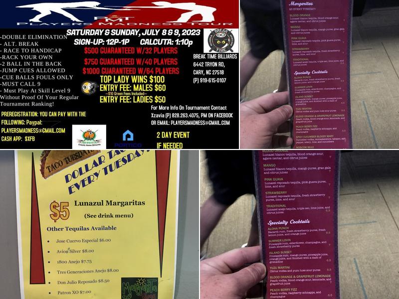 Break Time Billiards & Sports Bar Menu