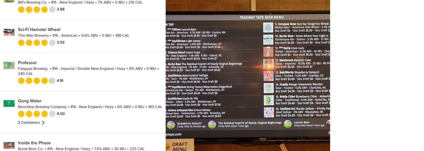 Peakway Taps Menu