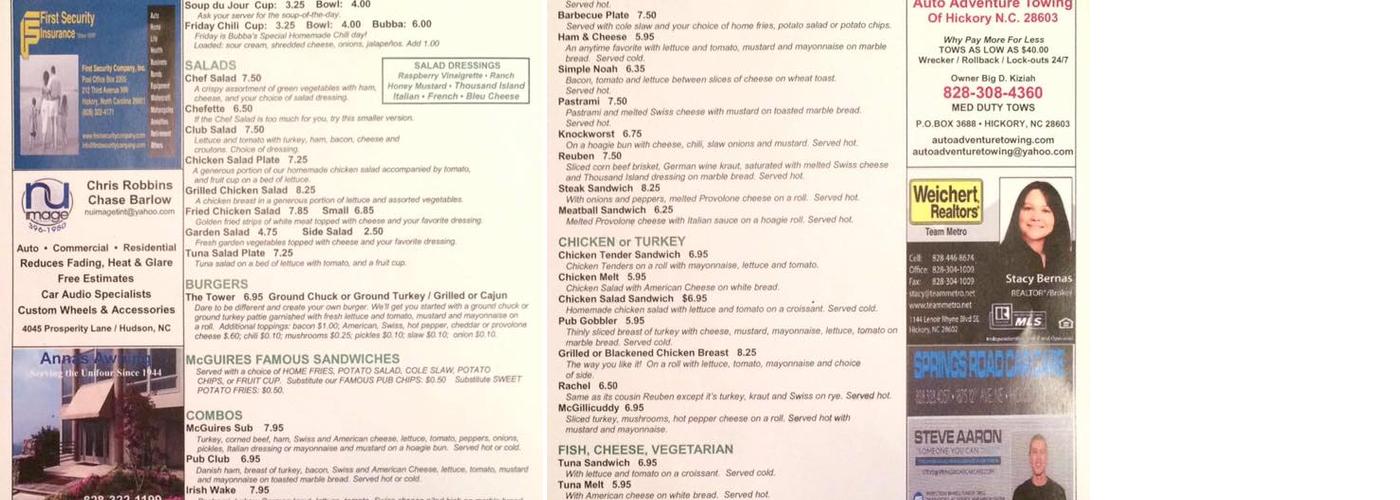 McGuire's Pub Menu