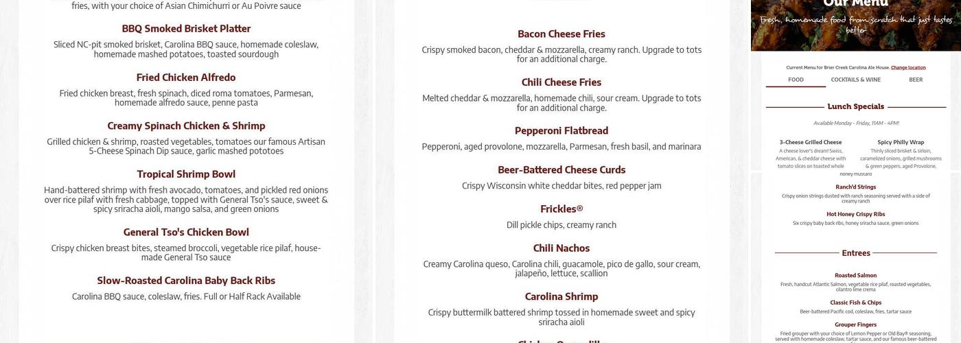 Carolina Ale House - Wake Forest Menu