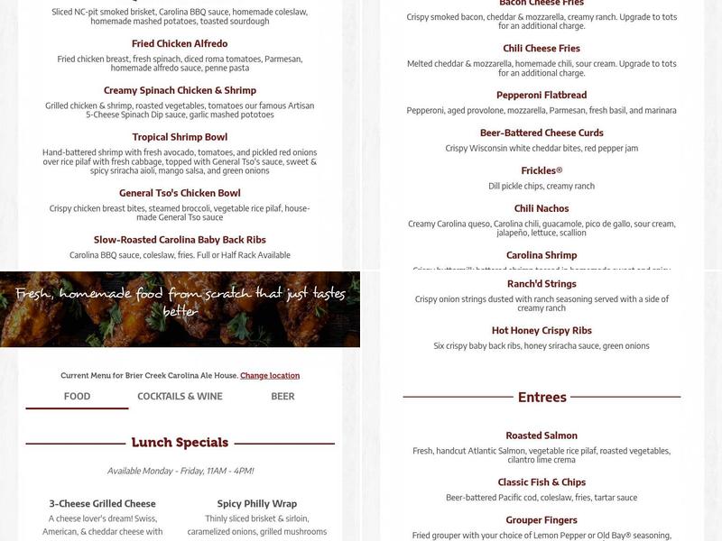 Carolina Ale House - Wake Forest Menu
