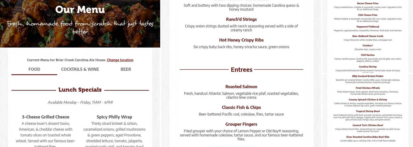 Carolina Ale House - Brier Creek Menu