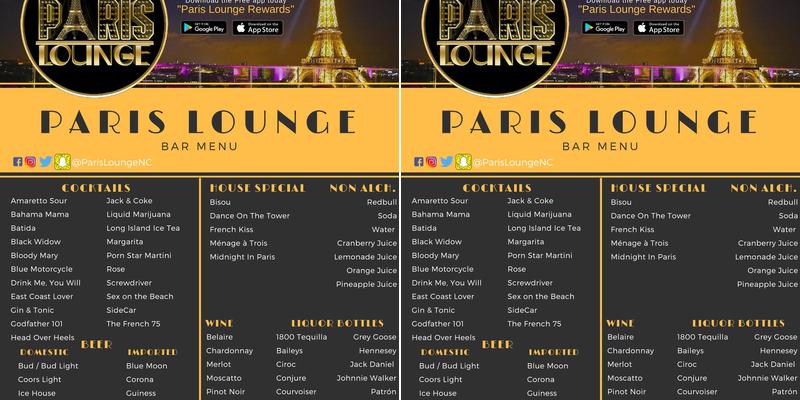 Paris Lounge Menu
