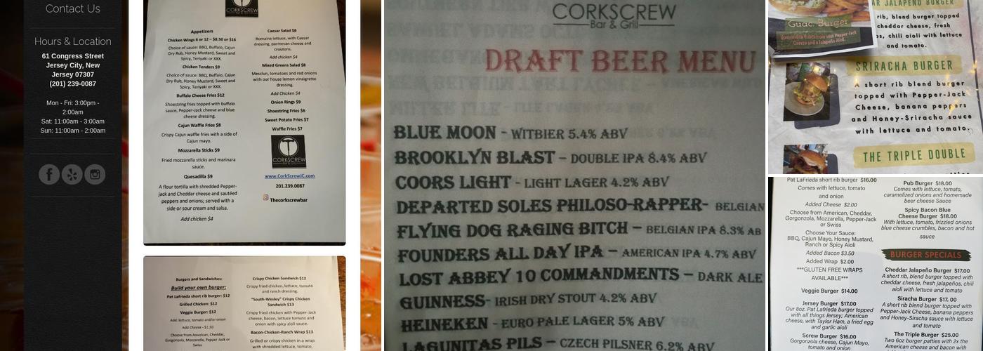 Corkscrew Bar Menu