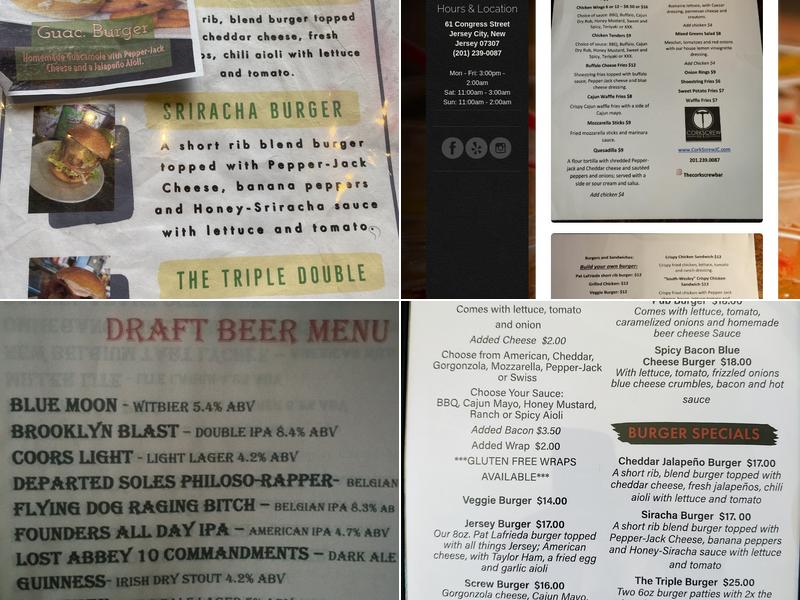 Corkscrew Bar Menu