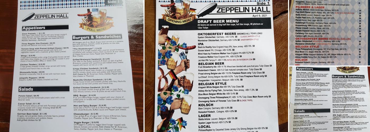 Zeppelin Hall Beer Garden Menu