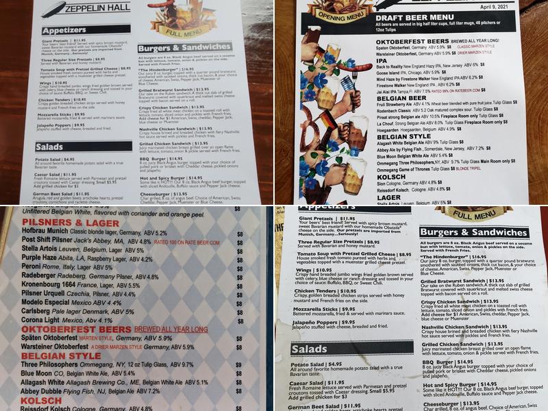 Zeppelin Hall Beer Garden Menu