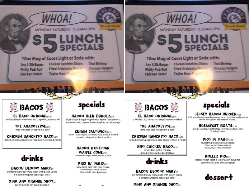 Underdog Bar & Grill Menu