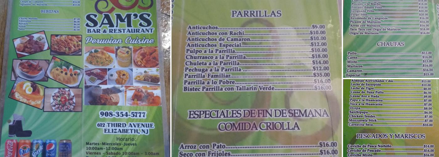 Sam's Menu