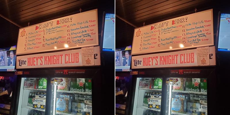 Huey's Knight Club Menu