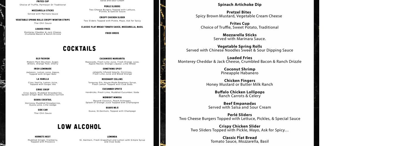 Perle Night Club Menu