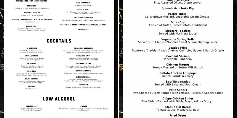 Perle Night Club Menu
