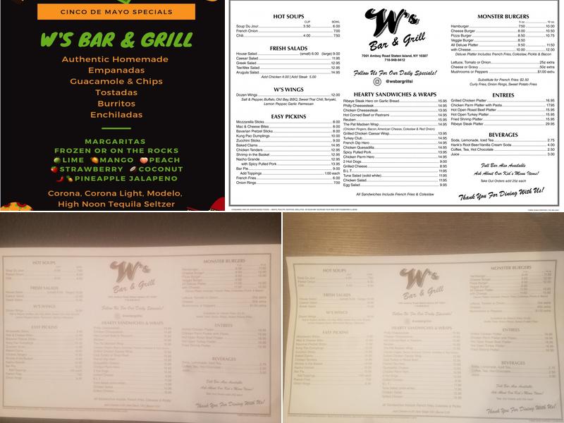 W's Bar And Grill Menu