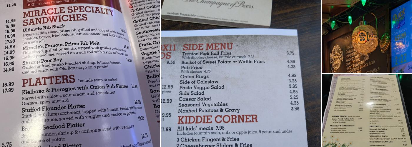 Miracle Pub Menu
