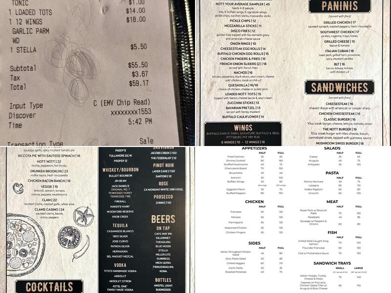 The Nottingham Tavern Menu