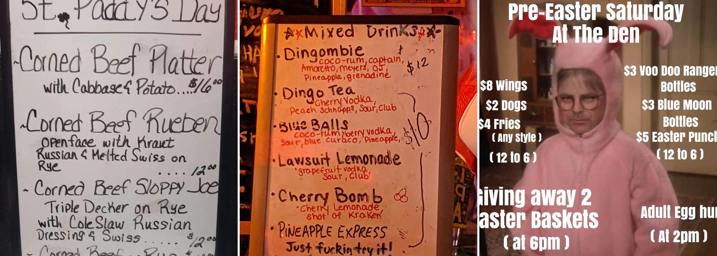 Dingo's Den Menu